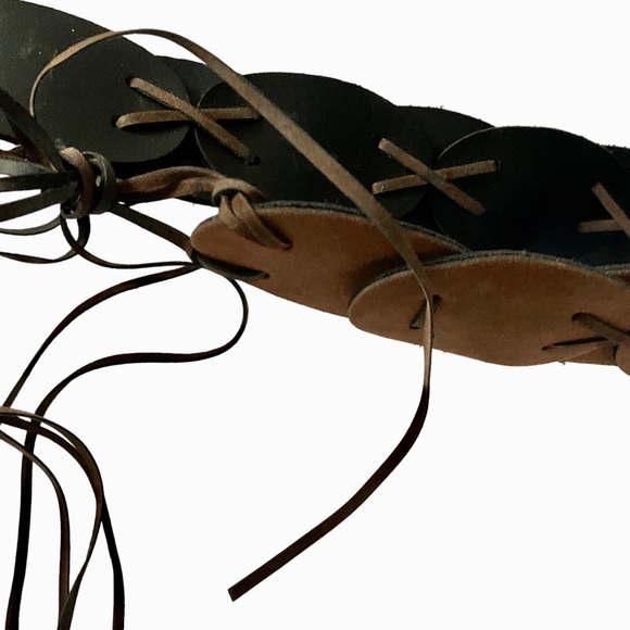 Black and Brown Leather Belt with Rustic Design - Picture 4 of 13